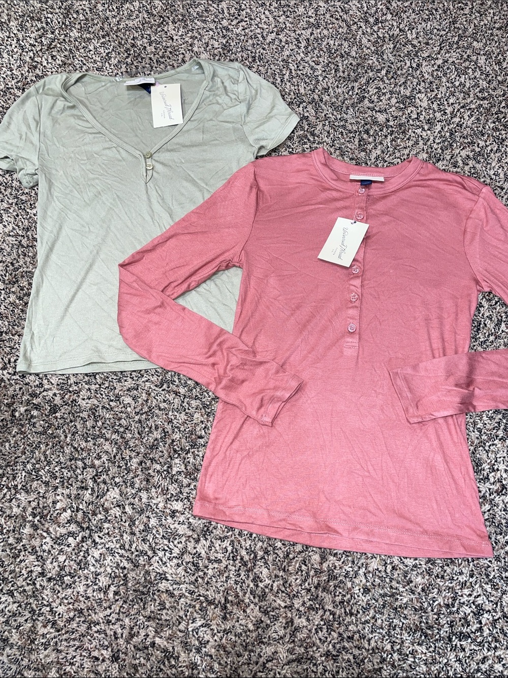 Universal Thread Henley Top Set in Rose & Sage Short Long Sleeve Sz S | NWT